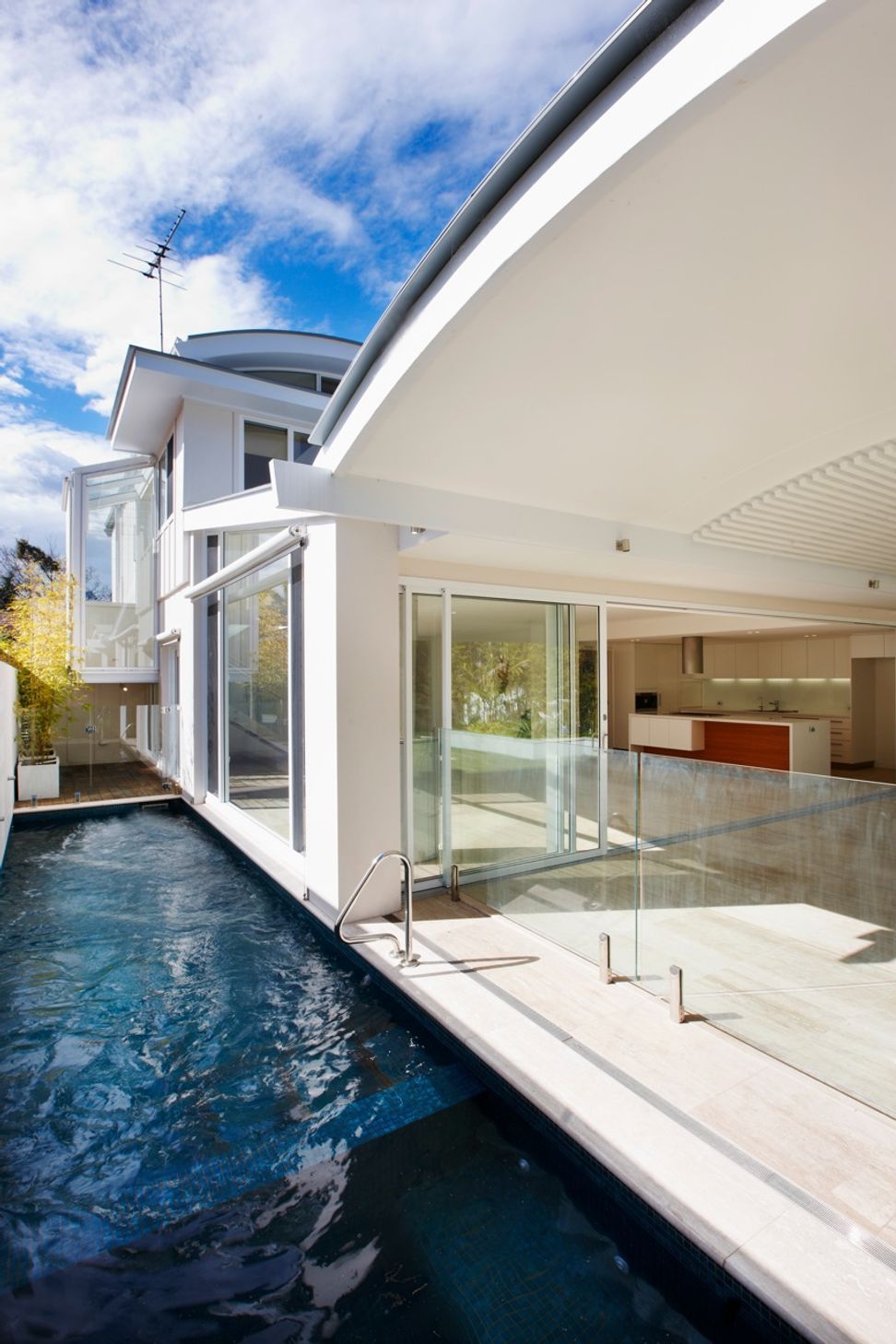 Spa and lap pool to side courtyard- stair beyond