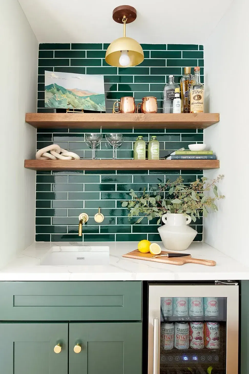 kitchen-bar-renovation-green-tile-cabinets-philadelphia-main-line-pa-bar-green-subway-tile-cabinets-gold-light-pendant-floating-shelves.webp