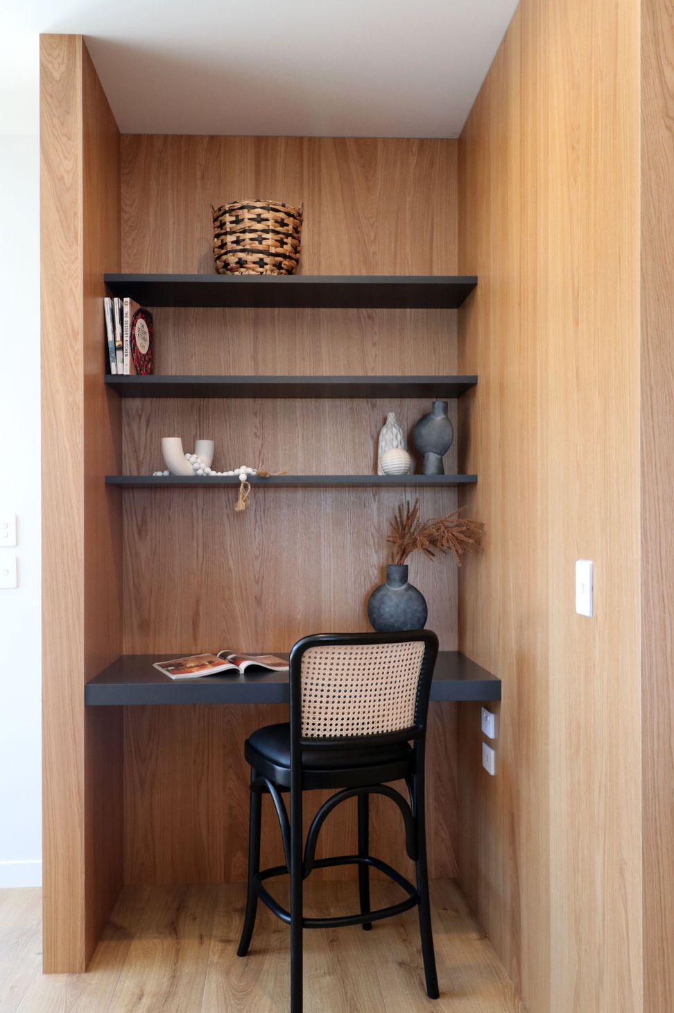 Black steel island, Dekton + Oak