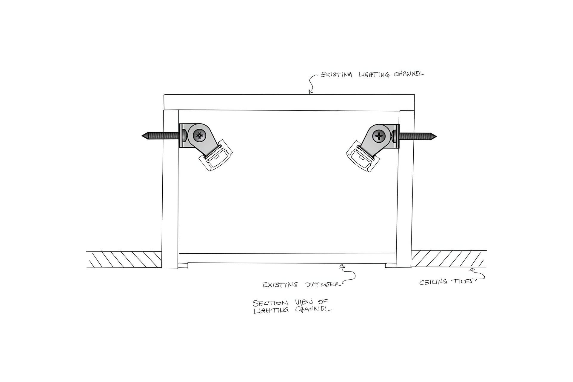 Our adjustable mounting brackets were fixed to the sides of the existing lighting channels. The adjustable brackets allowed the angle of the profile to be adjusted for best distribution of light across the diffuser. Colour control was provided by remote DALI modules.