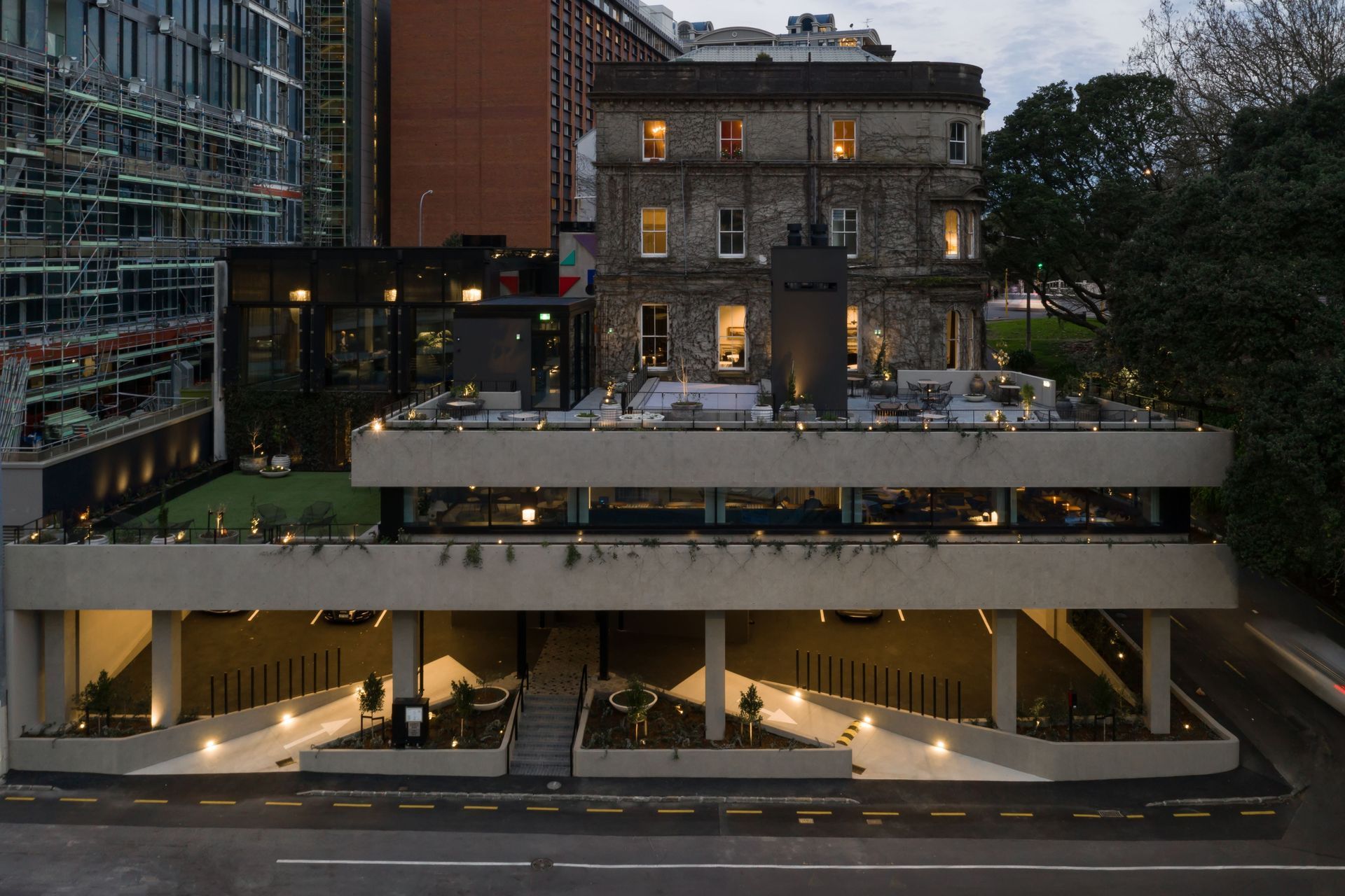 Our 3 jobs as part of this Bankside Extension project can be seen in this image - balustrades on level 2 and 3, vertical stick bollards in the car parking entry and green facade. 