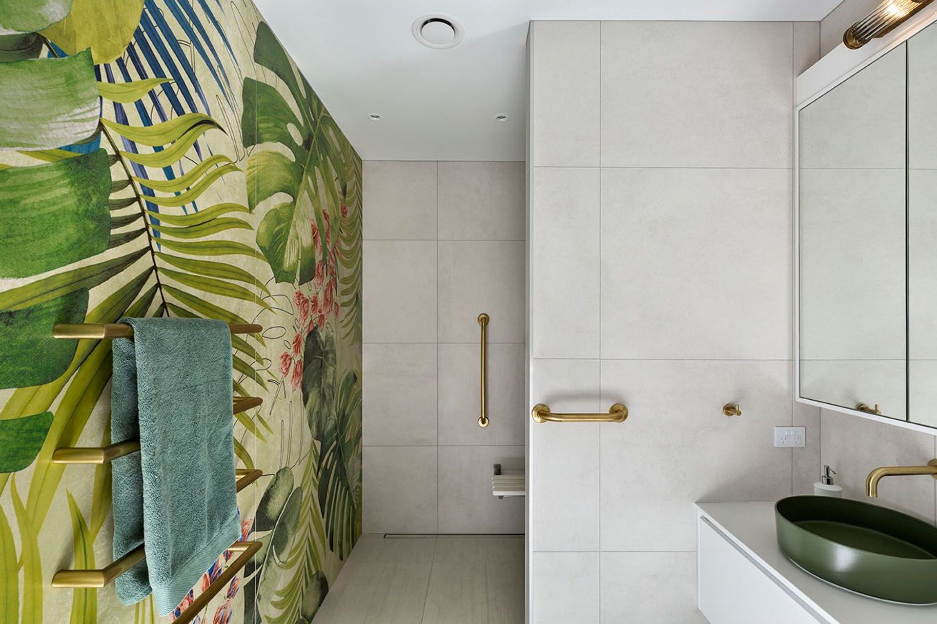 A lively and funky bathroom meets required specifications with elegance and charm