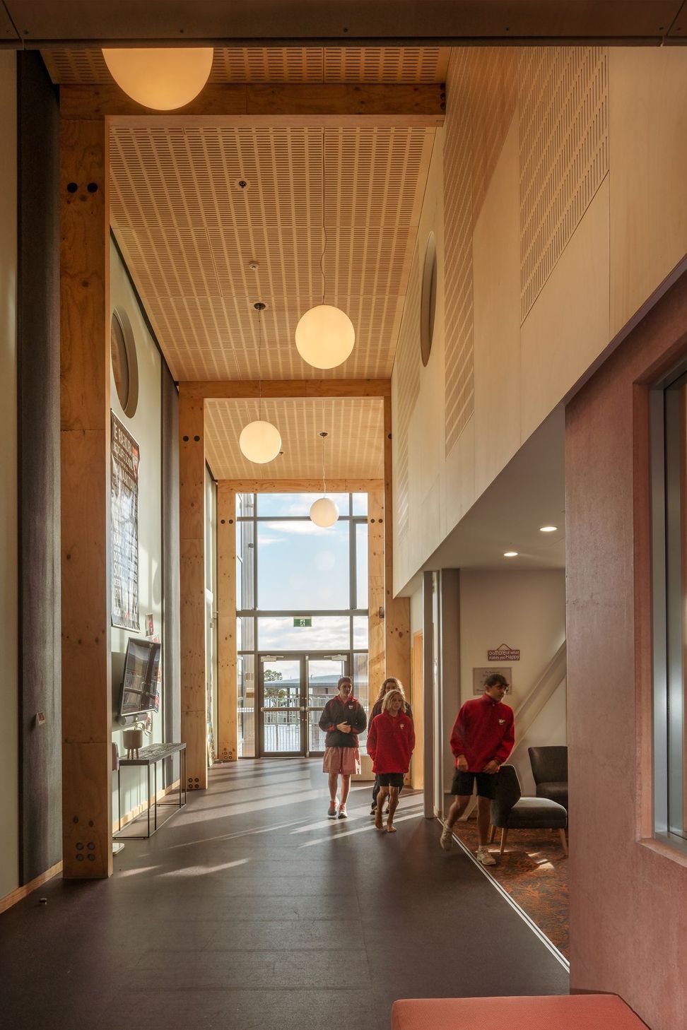 Sustainable materials such as Terra Lana wool insulation, Interface CarboNZero certified and NZ recyclable carpet tiles, phthalate-free Sphera vinyl and Autex products that carry the Declare label,  were used where possible.