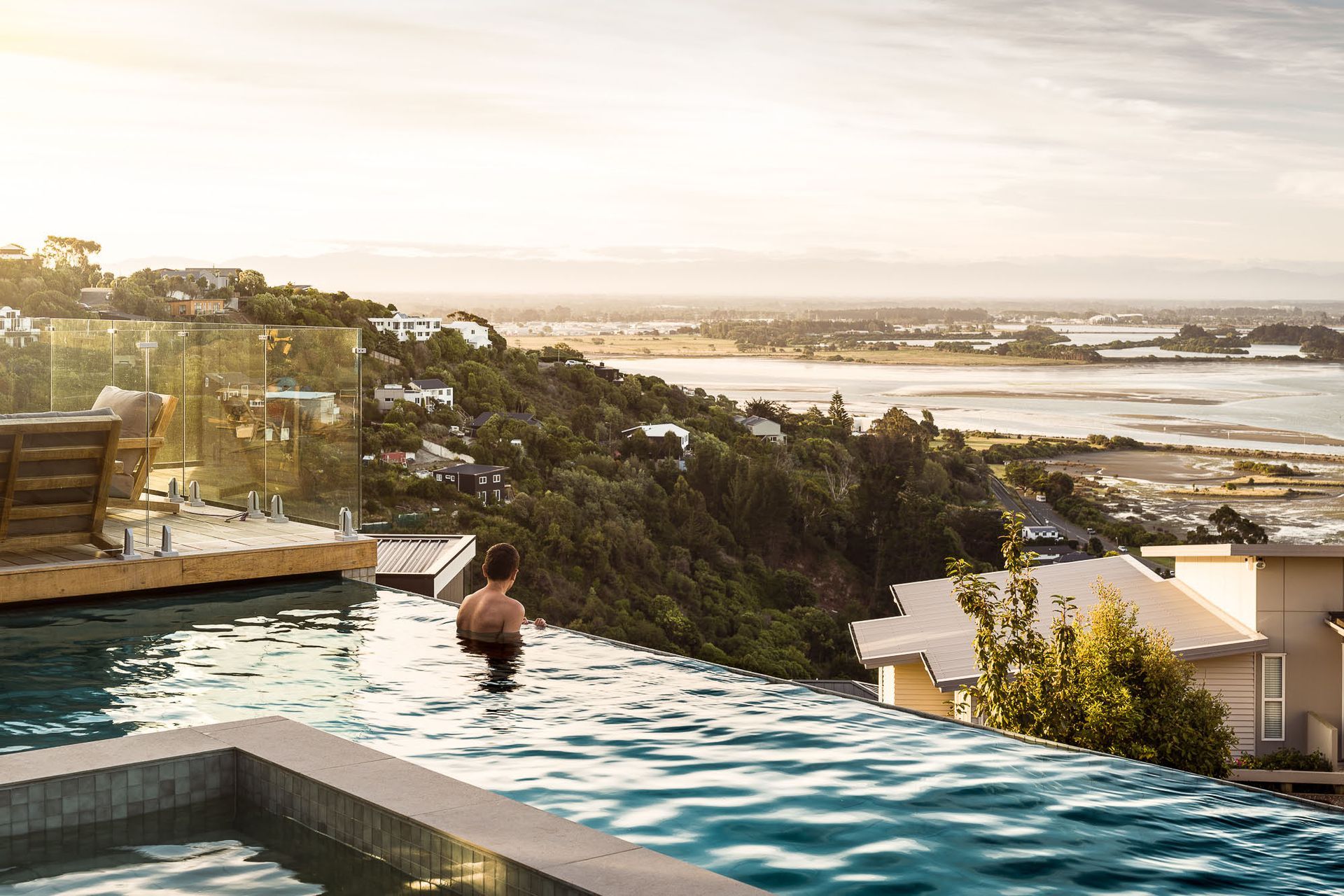 The house looks out over the Avon Heathcote Estuary and further to New Brighton in the city's north.