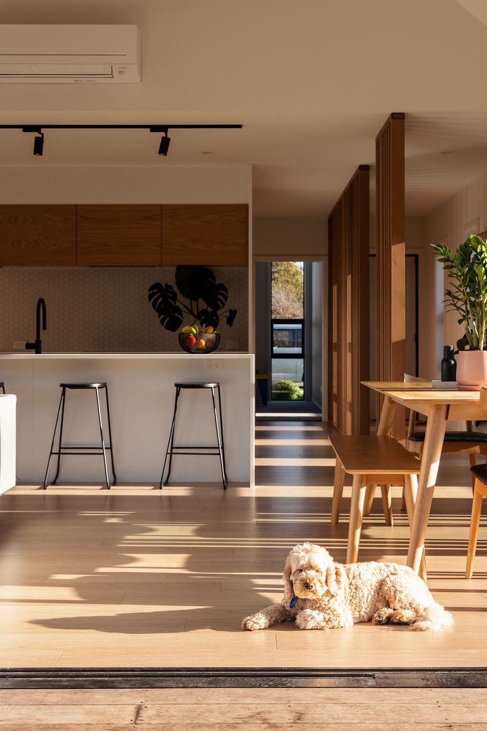 The  living spaces are a collection of multifunction, open-plan rooms, creating distinct functionality while allowing for connection and retreat.