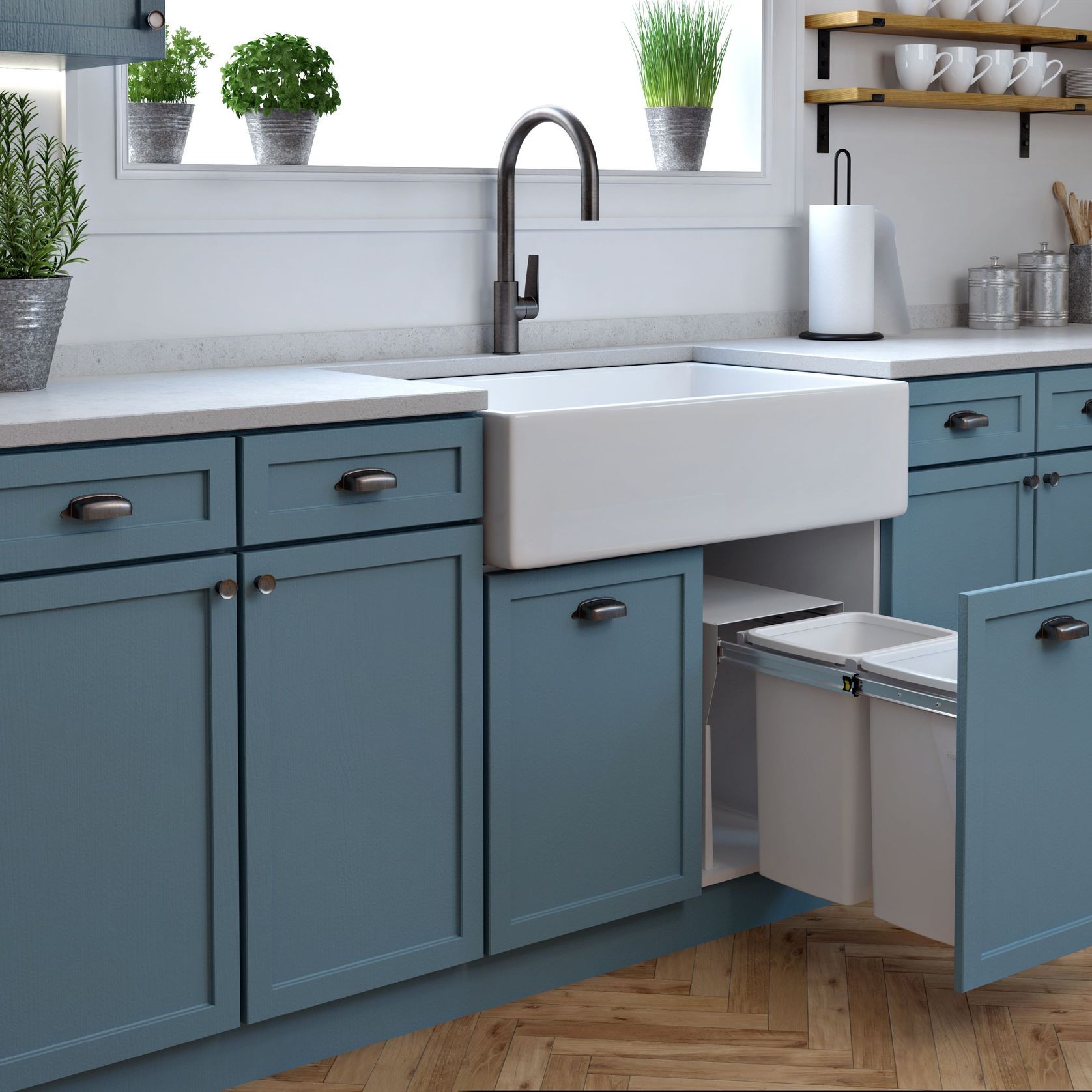 Compact Bin Storage 2x20 litre Floor Mounted Door Pull gallery detail image