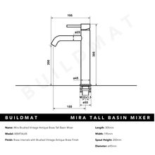 Mira Brushed Vintage Antique Brass Tall Basin Mixer gallery detail image