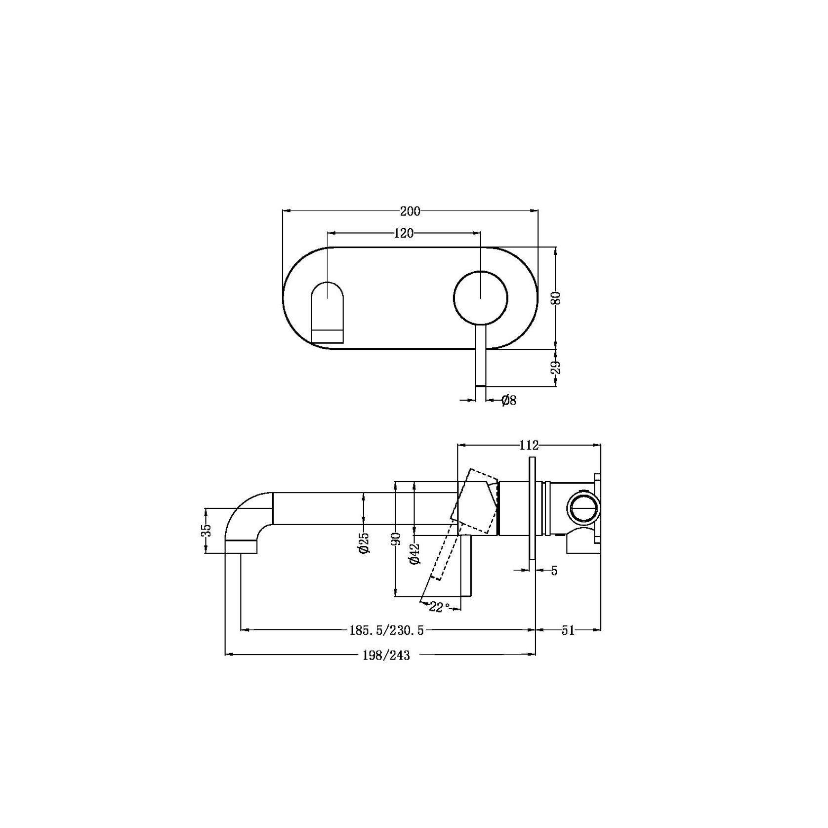 Zen SS316L Wall Basin/Bath Mixer 230mm Spout | Graphite gallery detail image