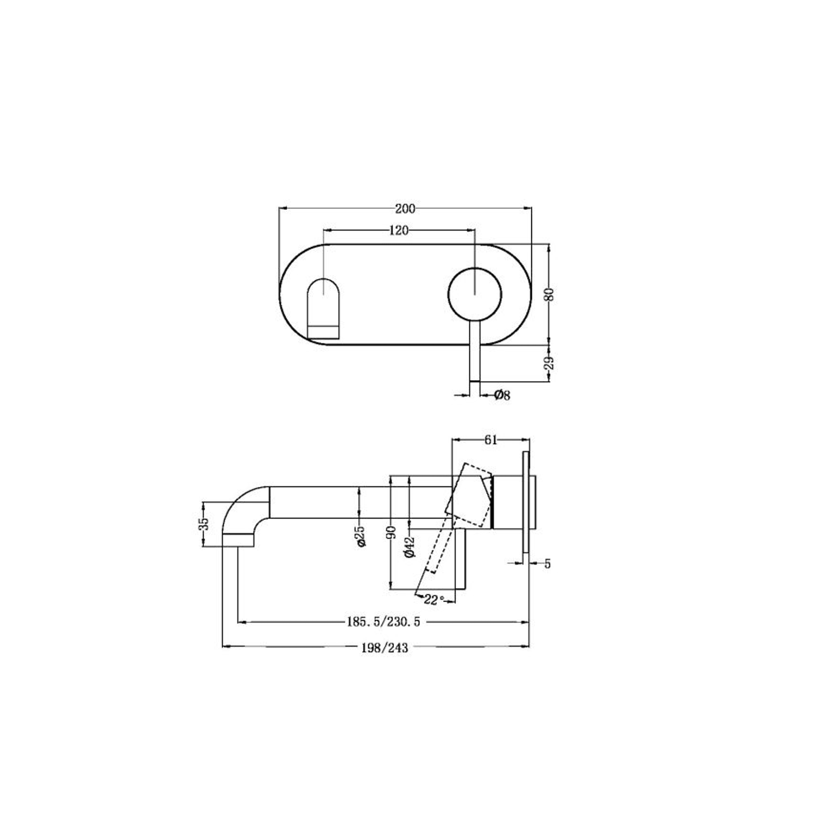 Zen SS316L Wall Basin/Bath Mixer 185mm Spout Trim Kits | Brushed Bronze gallery detail image