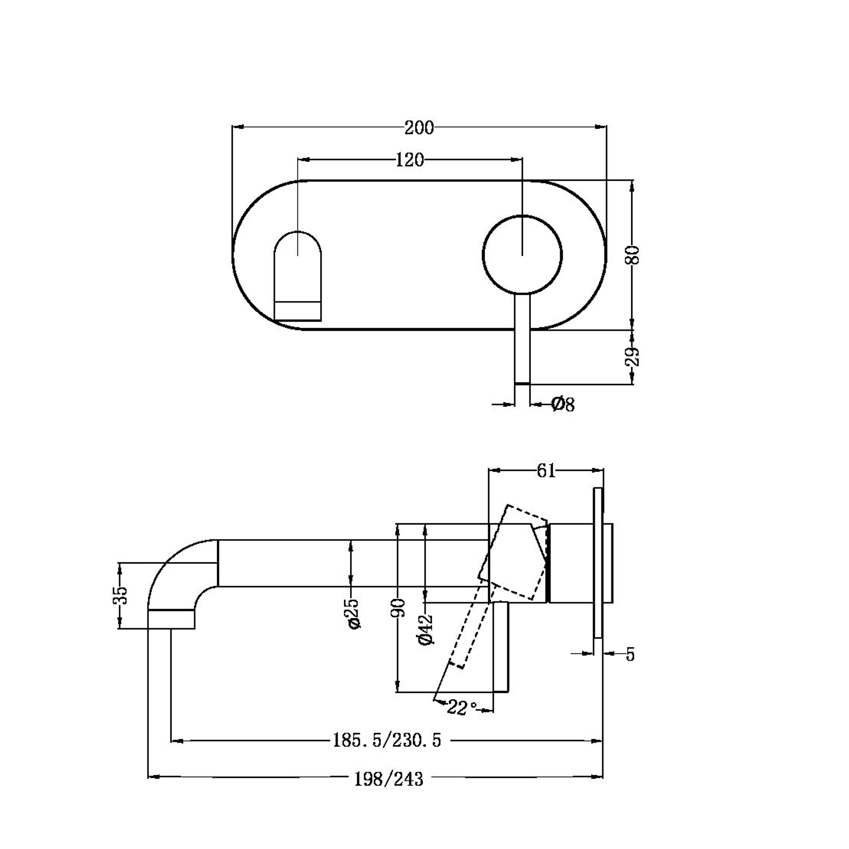 Zen SS316L Wall Basin/Bath Mixer 185mm Spout Trim Kits | Brushed Gold gallery detail image