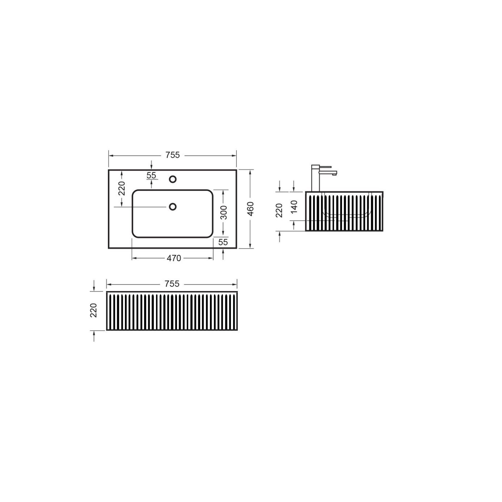 BARE Concrete Fluted Wall Basin 755mm gallery detail image