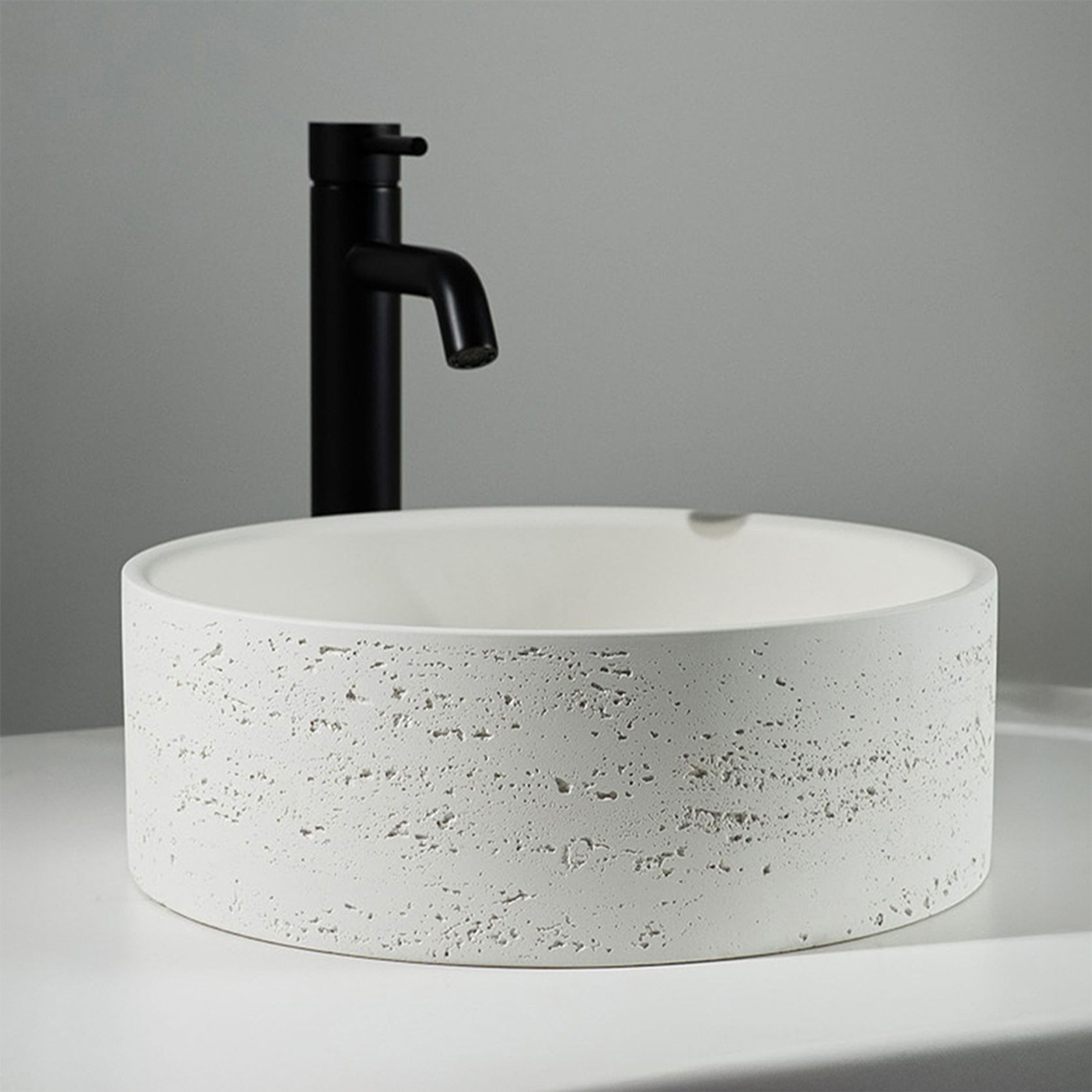 Alma Amos Circle Rustic Concrete Basin Arctic White gallery detail image
