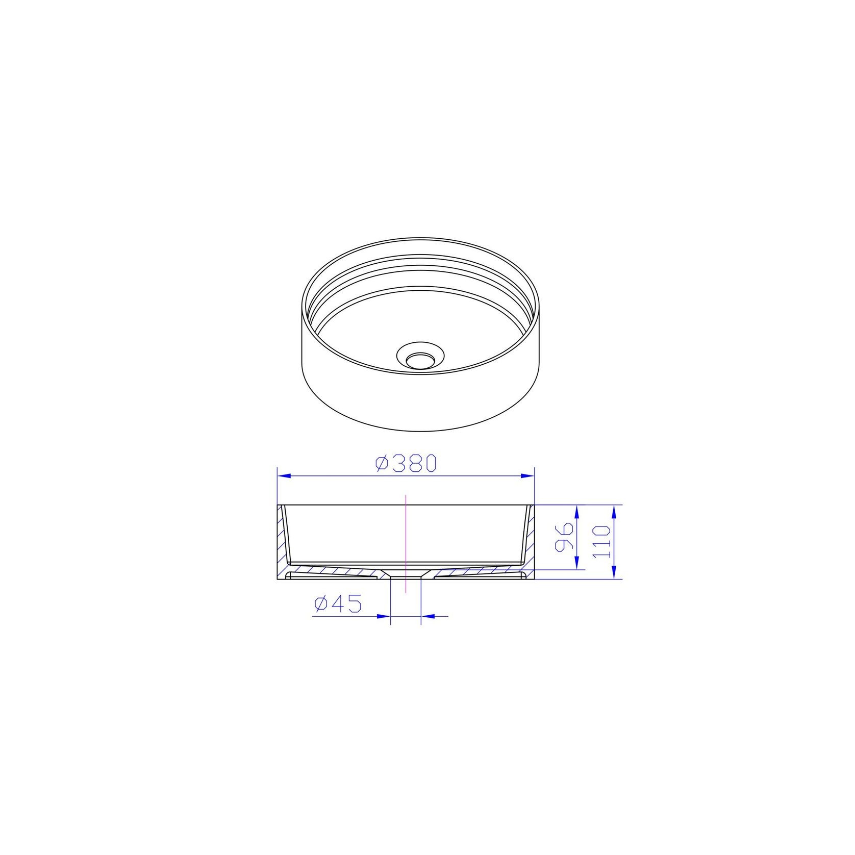 iStone Round Basin 380 x 110mm Gloss White gallery detail image