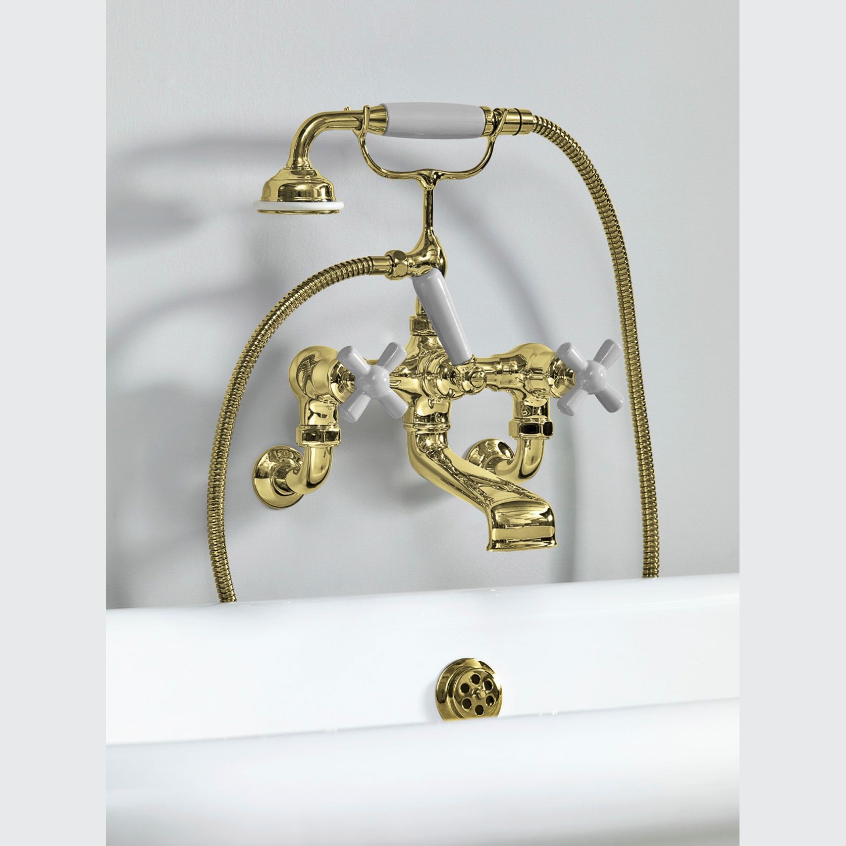 The Water Monopoly - Rockwell Wall-Mounted Bath Mixer With Handshower & Metal/Coloured Crosshead Taps gallery detail image