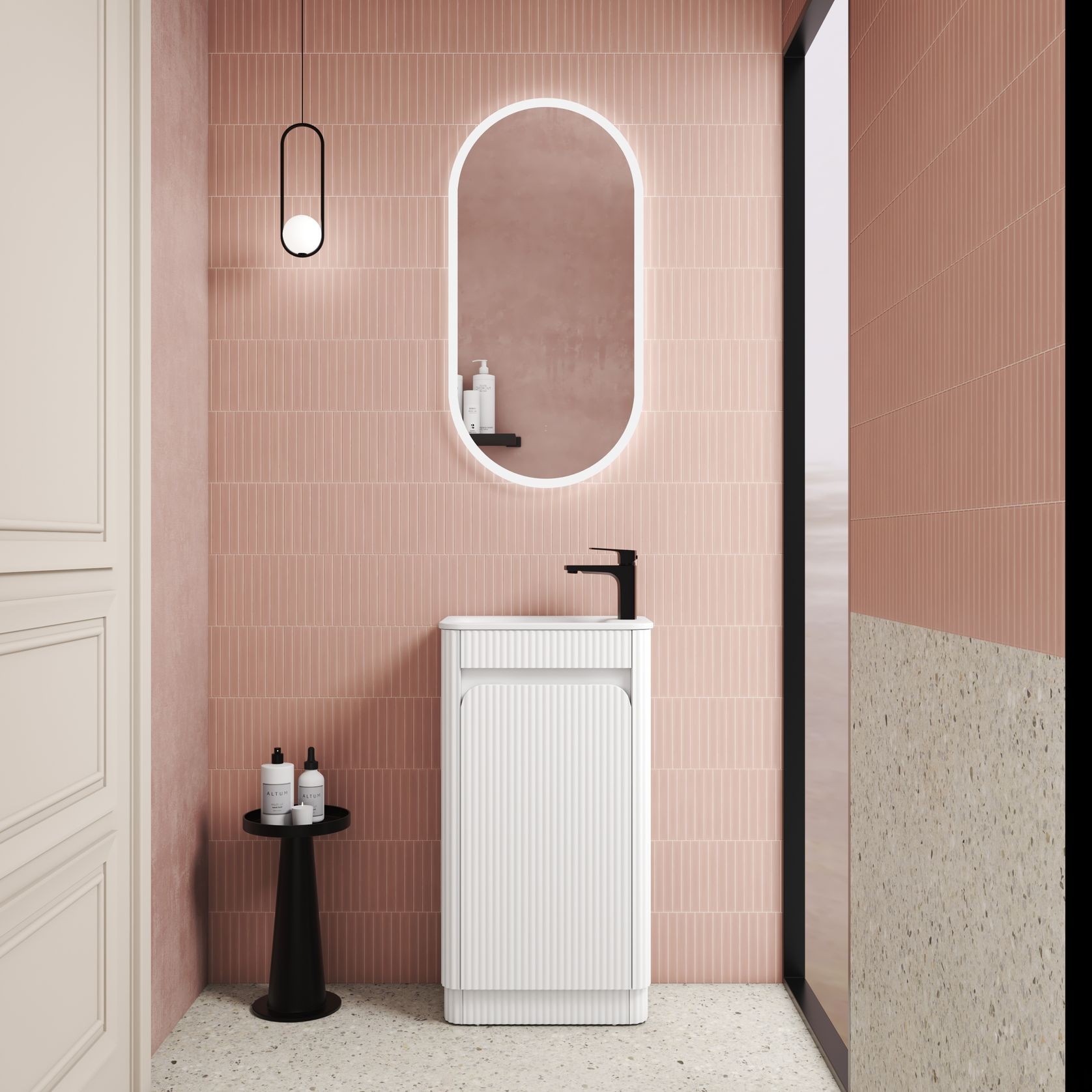 Aulic Mini Fluted Floor Standing Matte White Cabinet gallery detail image