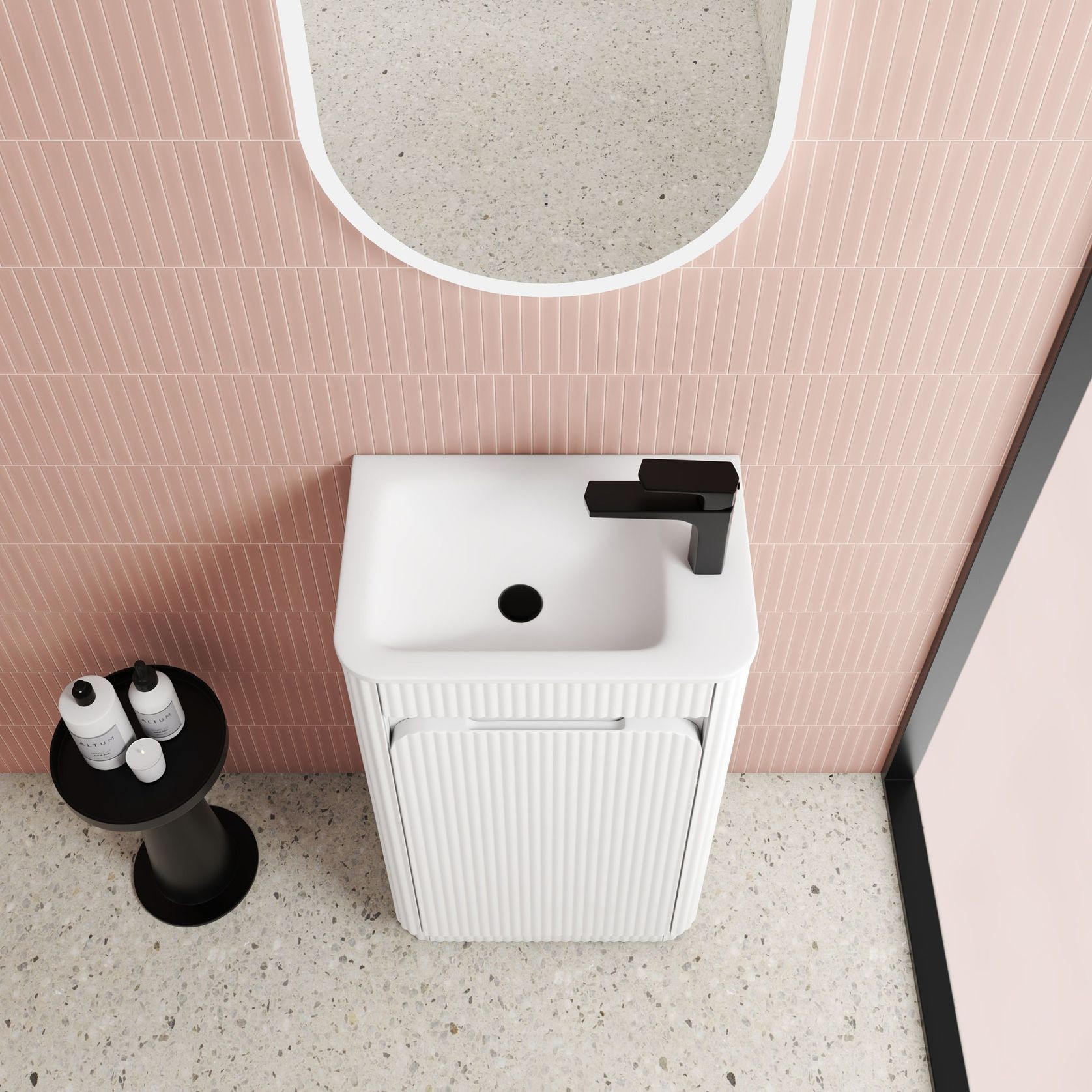 Aulic Mini Fluted Floor Standing Matte White Cabinet gallery detail image