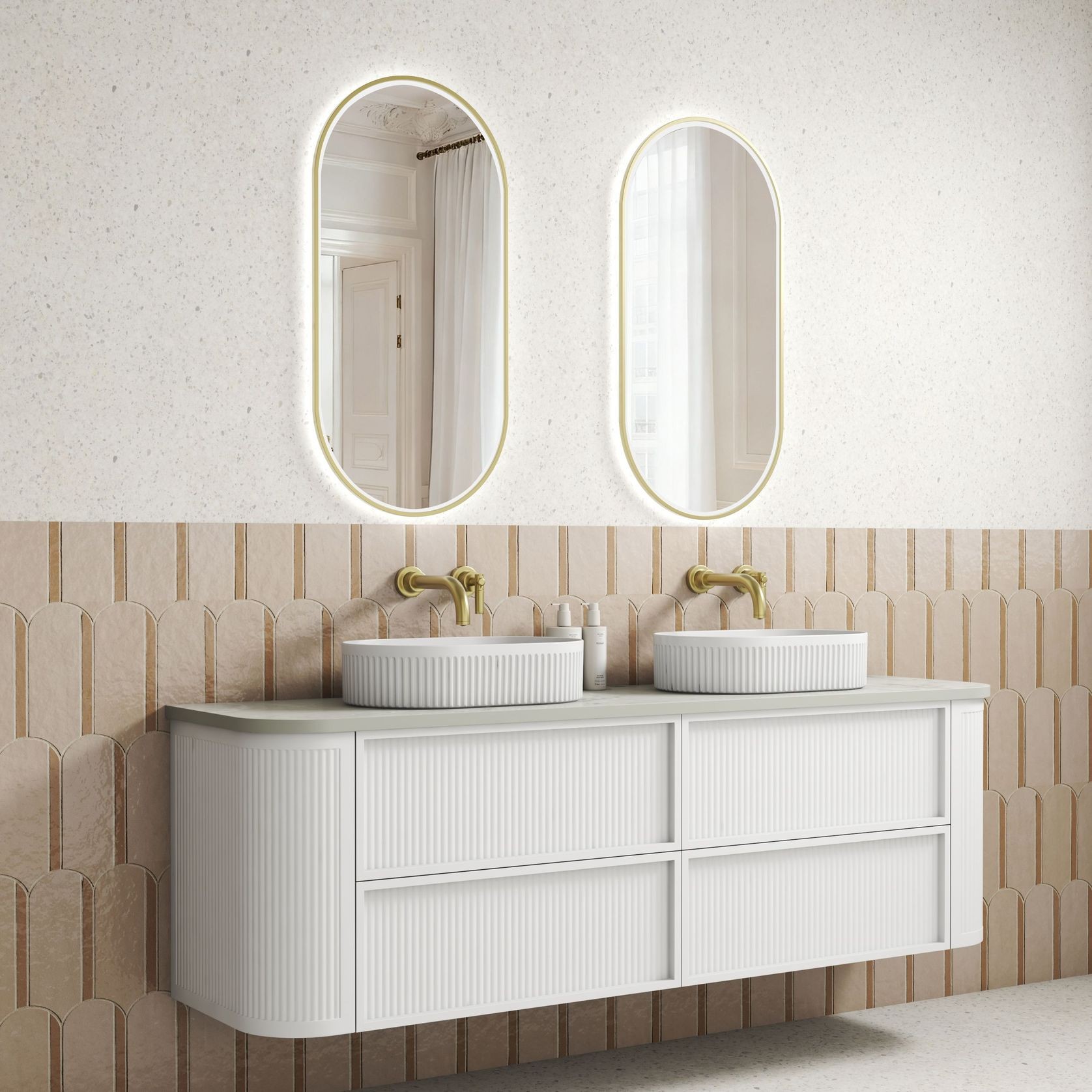 Aulic Ramee Fluted Wall Hung 1800mm Matte White Cabinet gallery detail image
