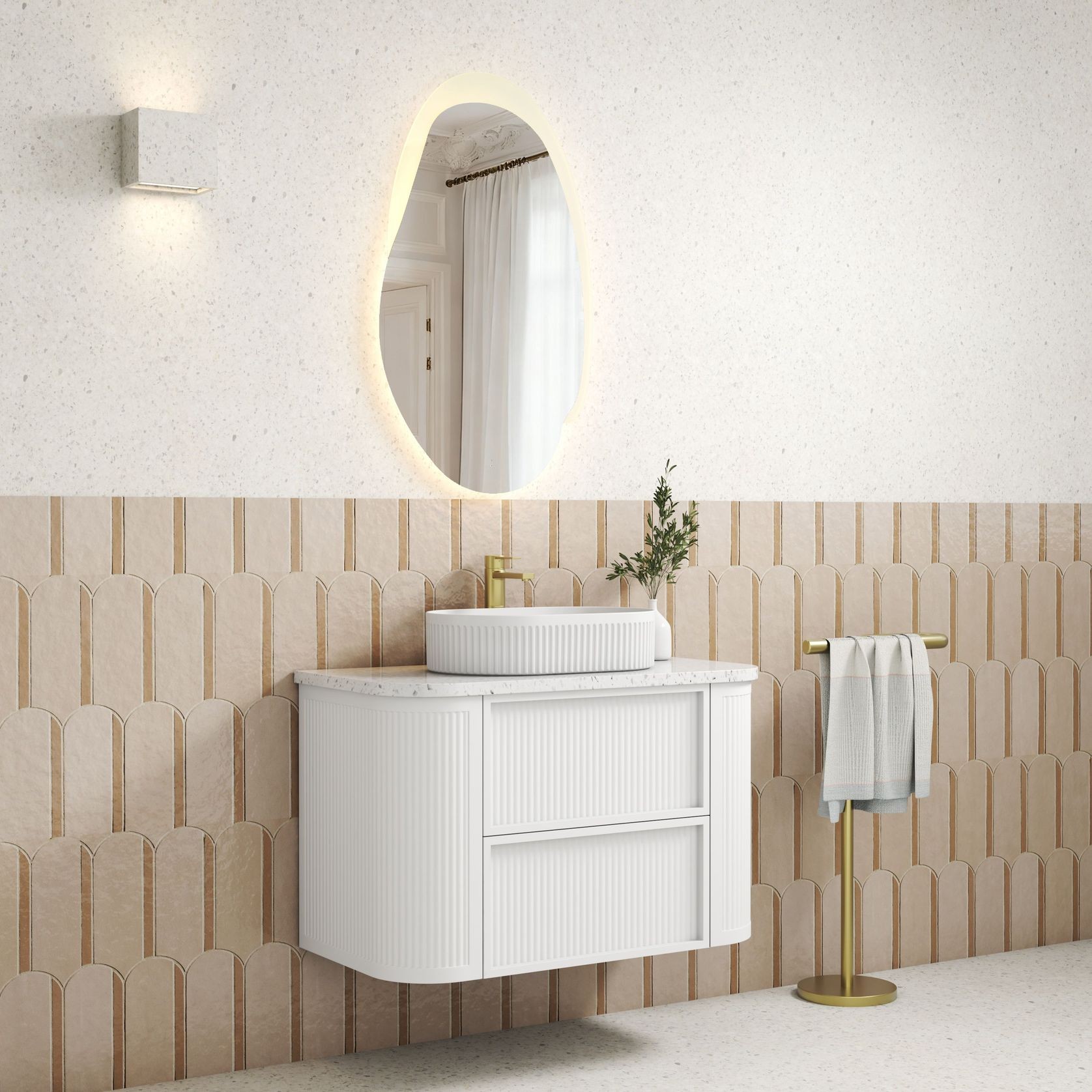 Aulic Ramee Fluted Wall Hung 900mm Matte White Cabinet gallery detail image
