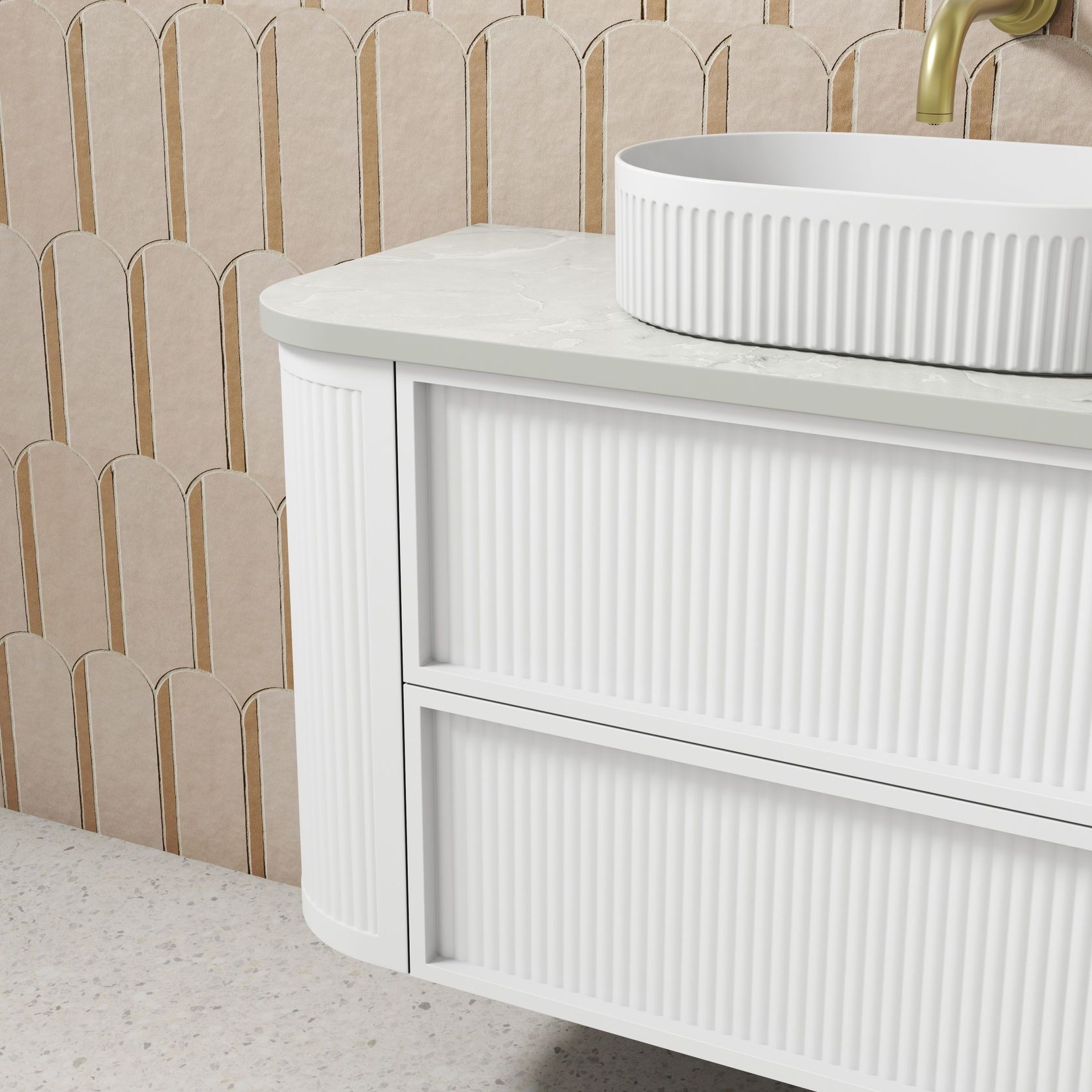 Aulic Ramee Fluted Wall Hung 900mm Matte White Cabinet gallery detail image