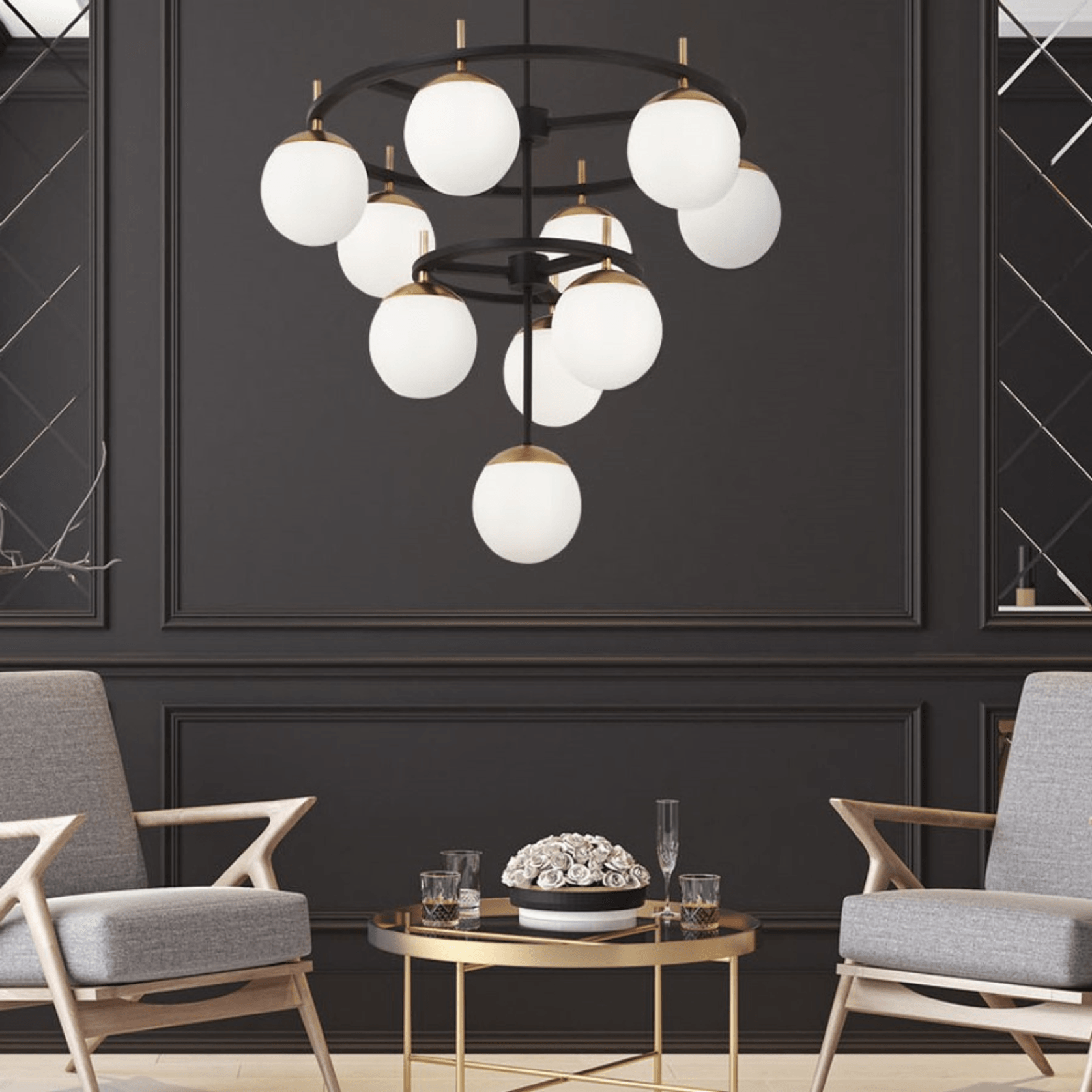 Johnson 10 Light Chandelier in Black & Aged Gold gallery detail image