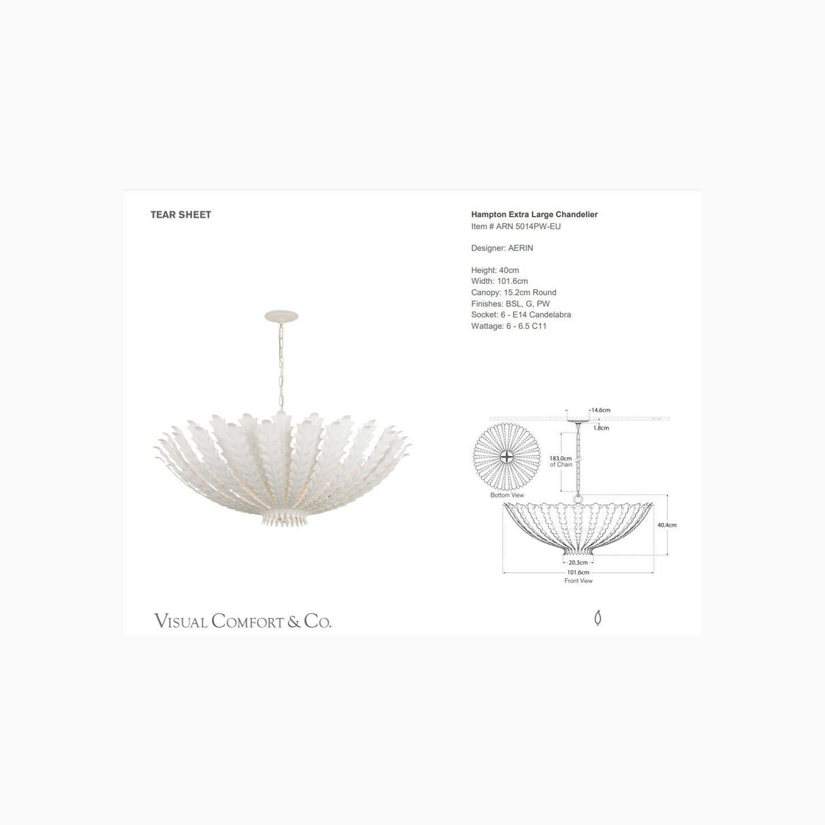 Visual Comfort AERIN Hampton Chandelier gallery detail image