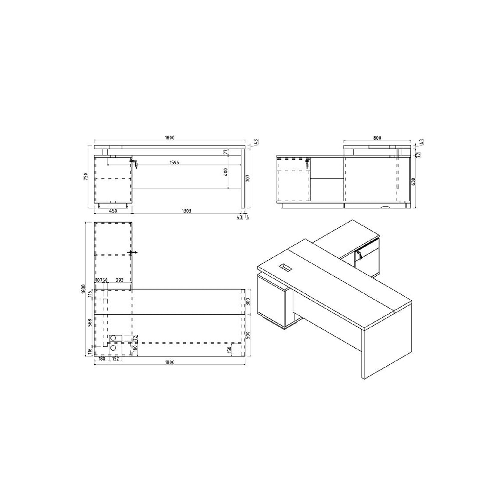 Carter Executive Office Desk + Right Return - 180cm - Coffee + Charcoal gallery detail image