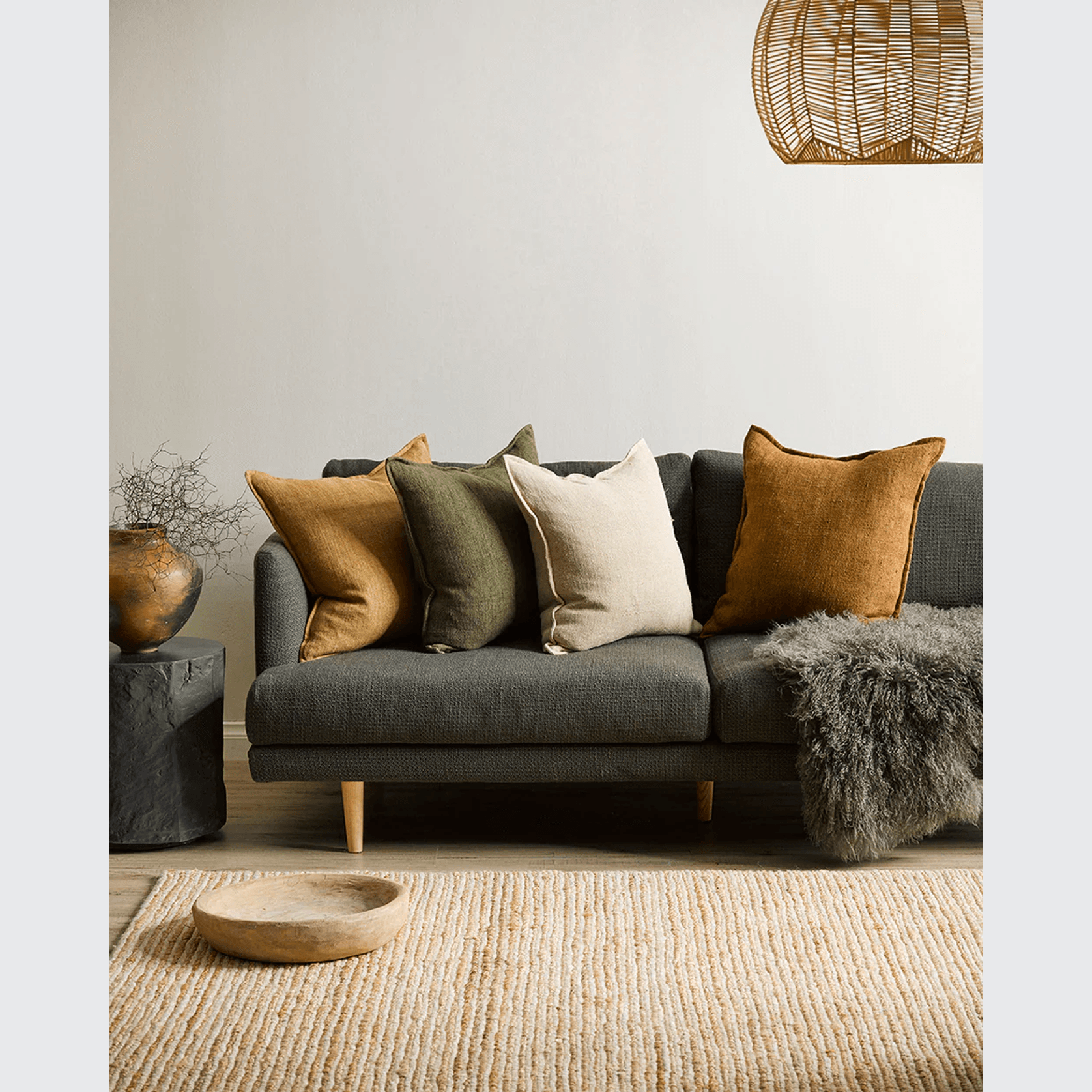 Baya Flaxmill Handwoven Linen Cushion - Winter Moss | Two Sizes gallery detail image
