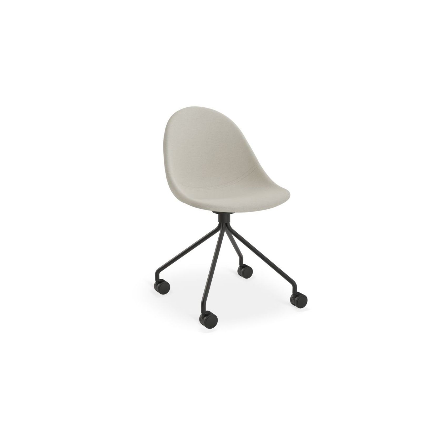 Pebble Fabric Light Grey Upholstered Chair - Swivel Base w Castors - Black gallery detail image