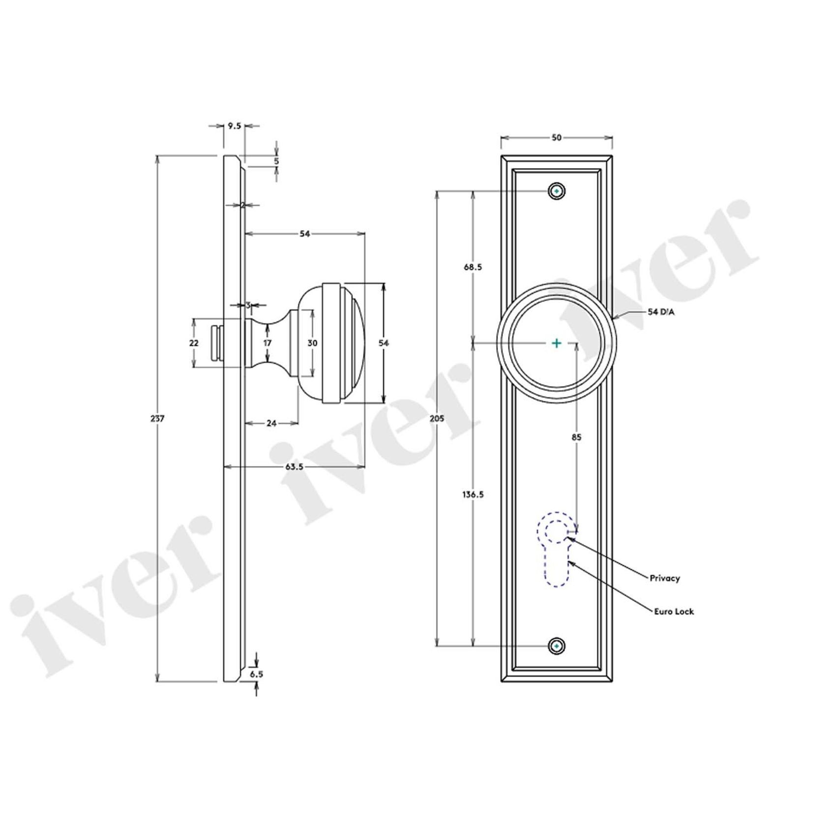 Iver Paddington Door Knob Stepped Backplate Latch Matt Black 12838 - Customise to your needs gallery detail image