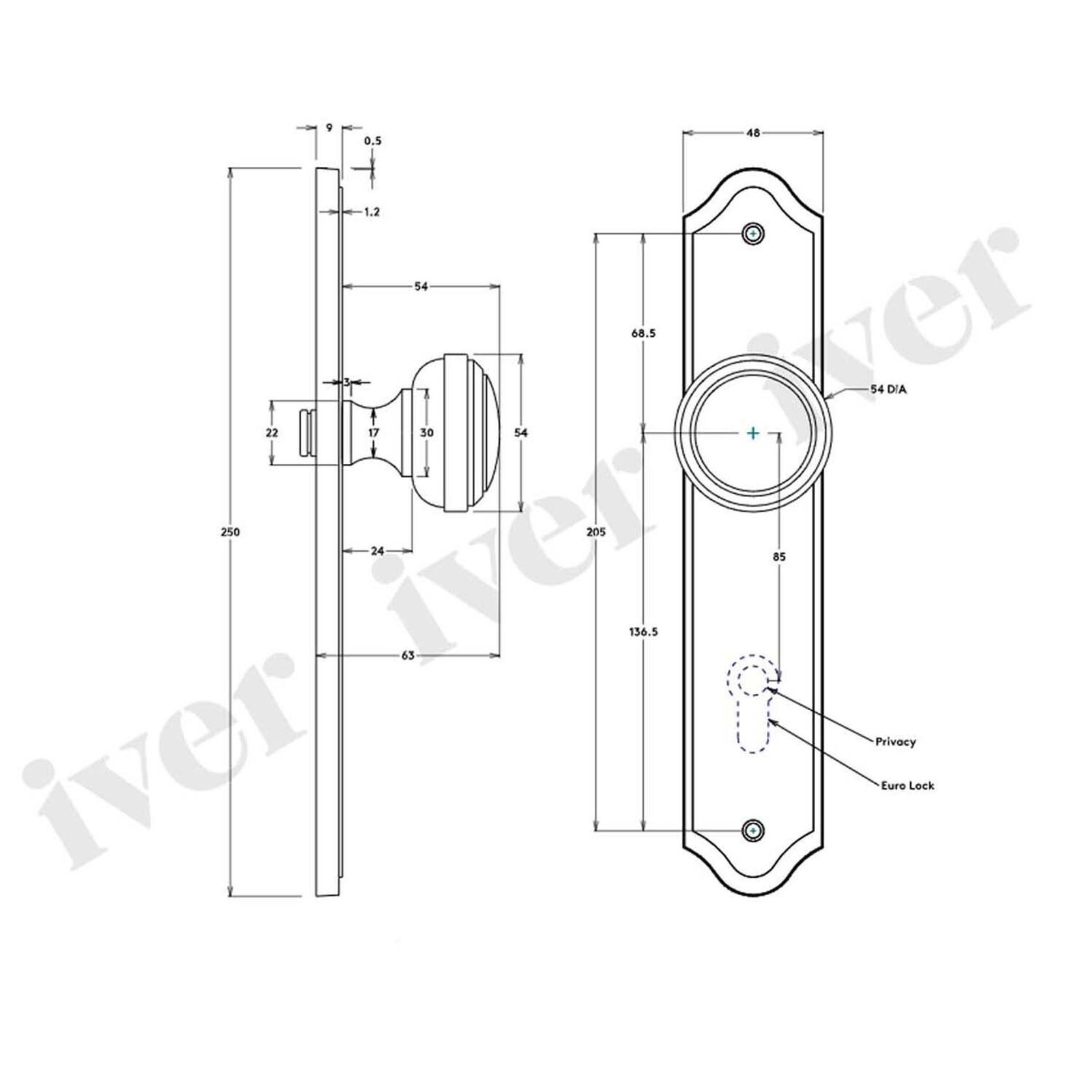 Iver Paddington Door Knob on Oval Backplate Privacy Satin Nickel 14832P85 - Customise to your needs gallery detail image