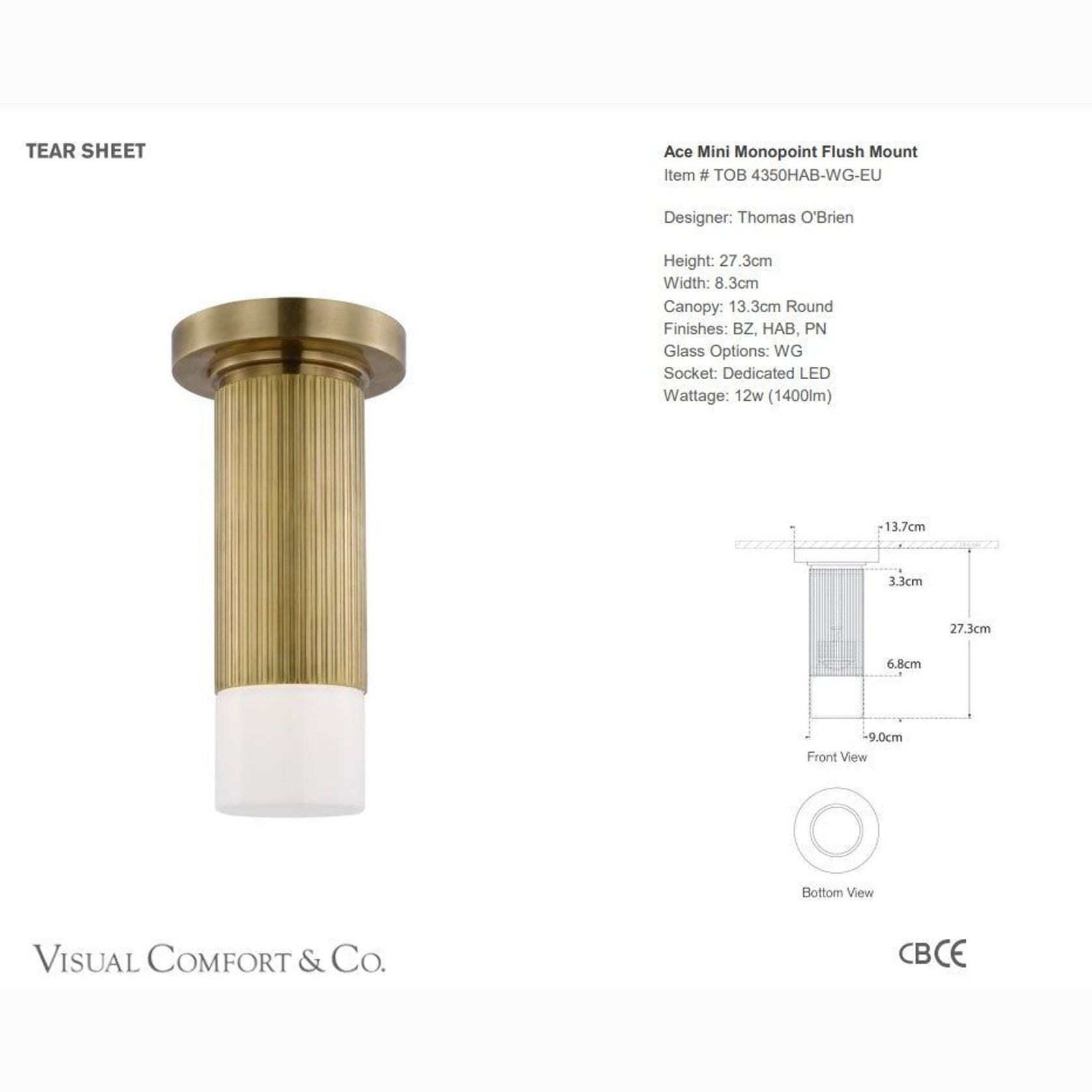 Visual Comfort Thomas O'Brien Ace Monopoint Flush Mount gallery detail image