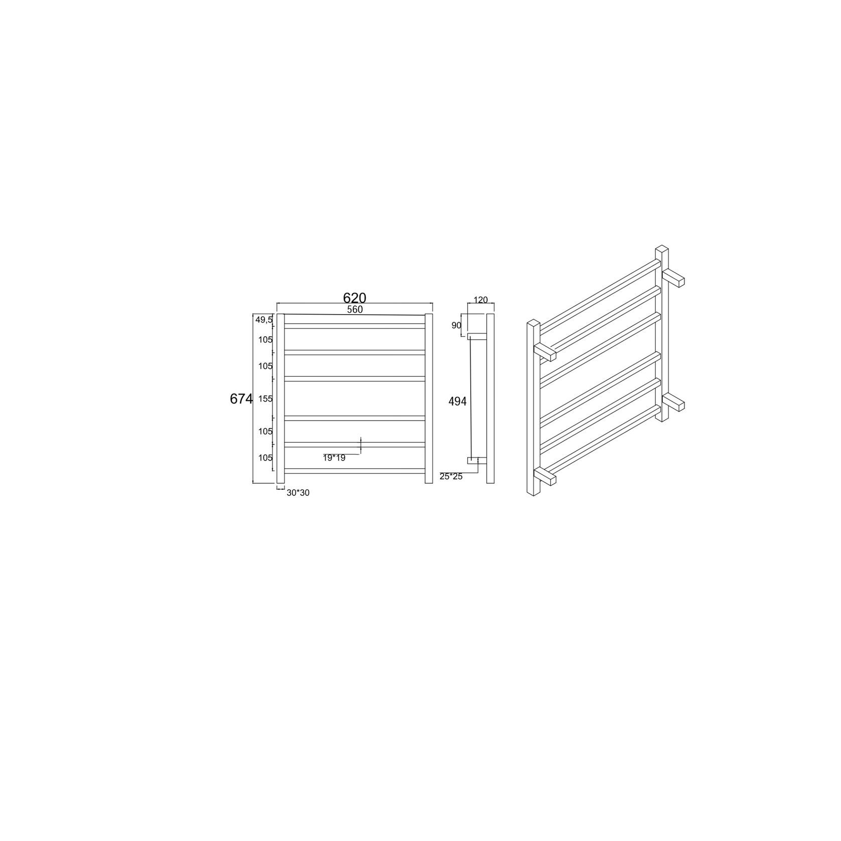 Square Electric Heated Towel Rack 6 Bars BUGM06.S.HTR gallery detail image