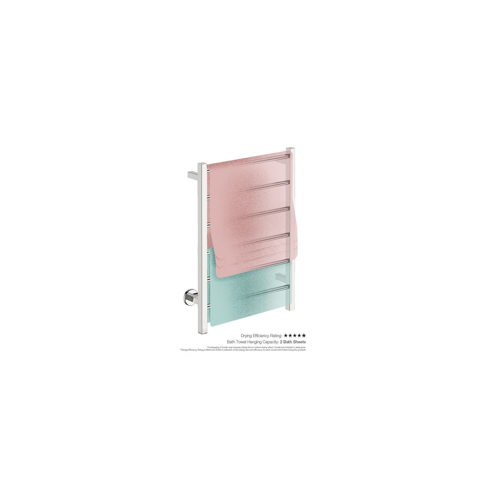 CONTOUR 6 Bar 530mm Straight Heated Towel Rail with PTSelect Switch gallery detail image