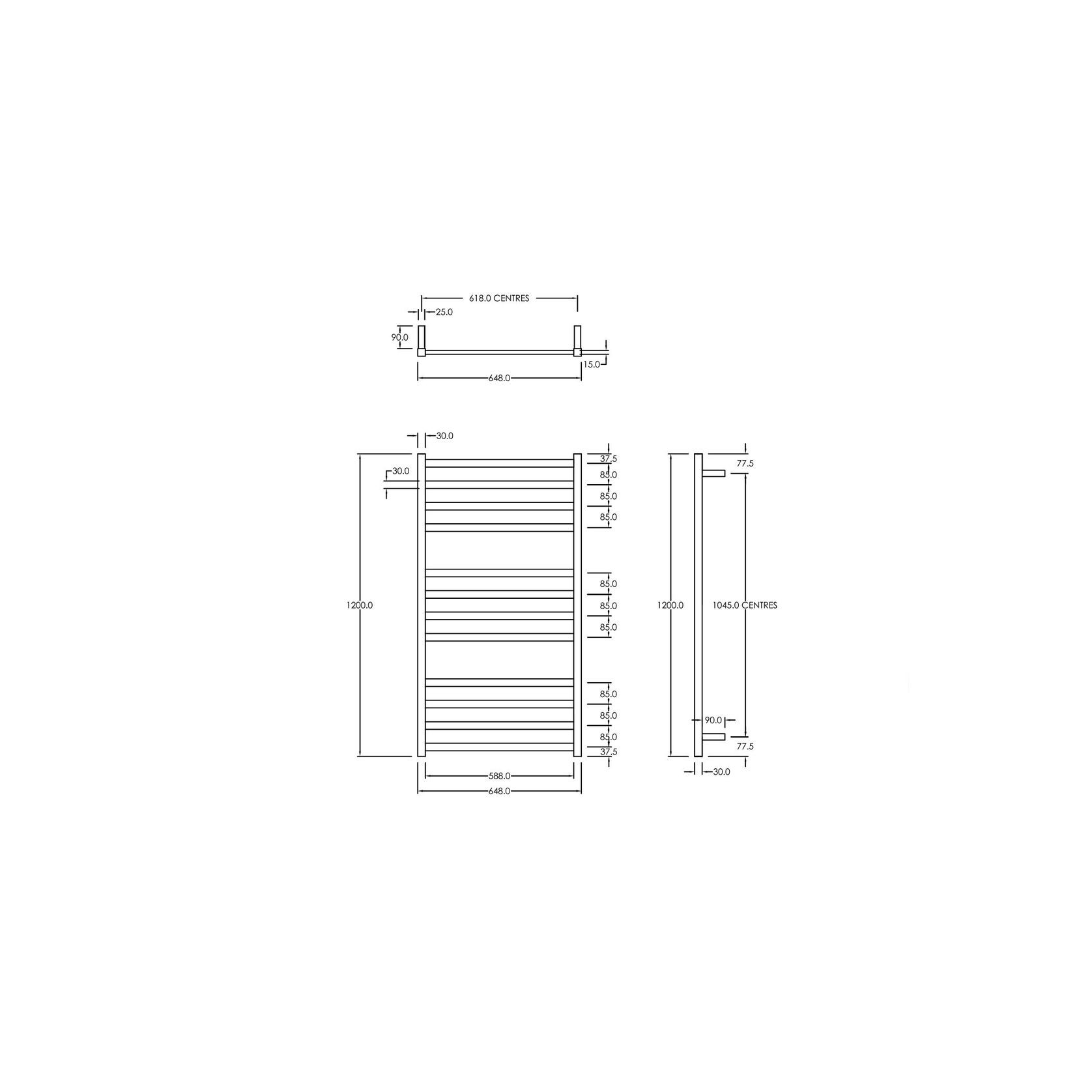 Square Towel Rail 240V 1200 x 650mm Satin Black gallery detail image