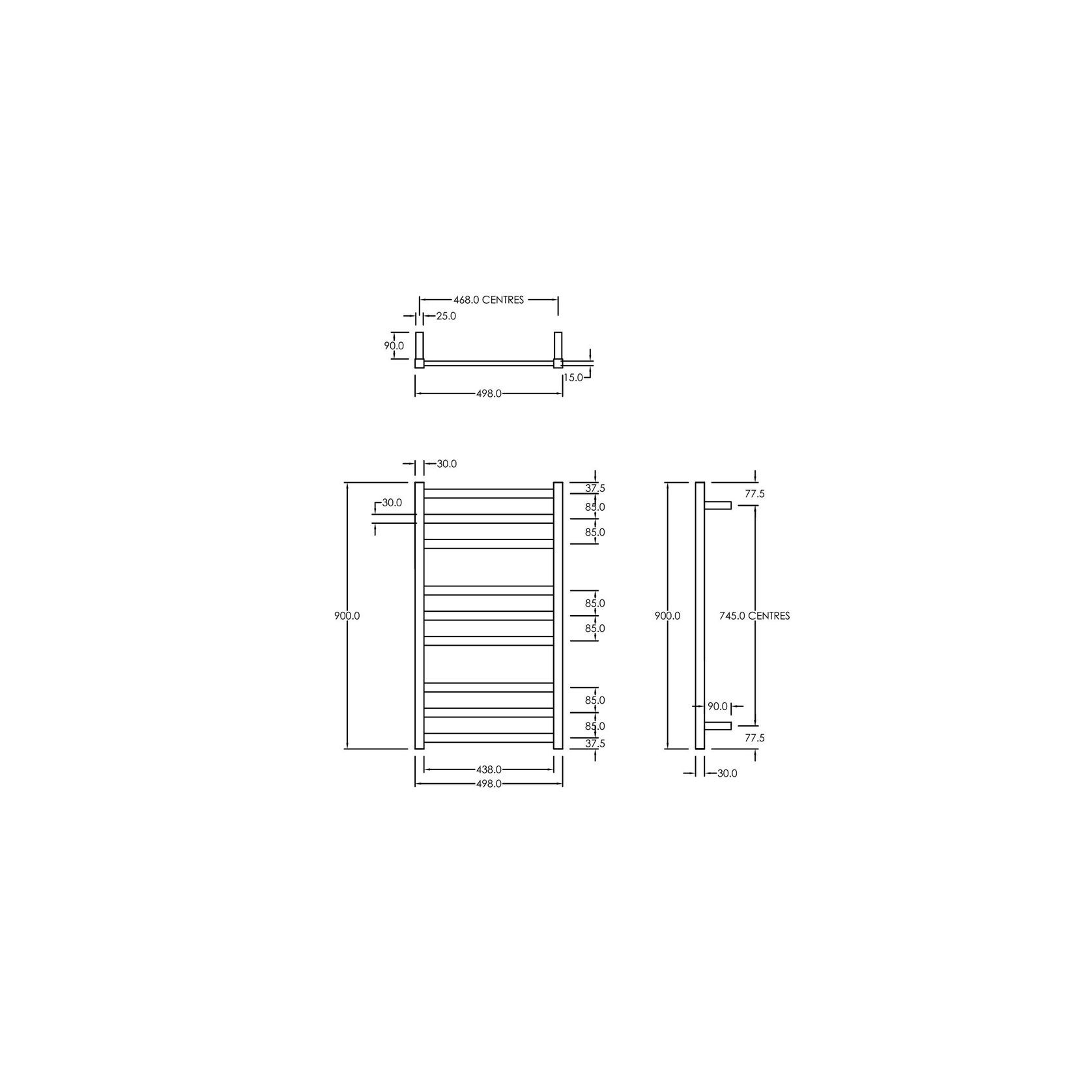 Square Towel Rail 240V 900 x 500mm Satin Black gallery detail image