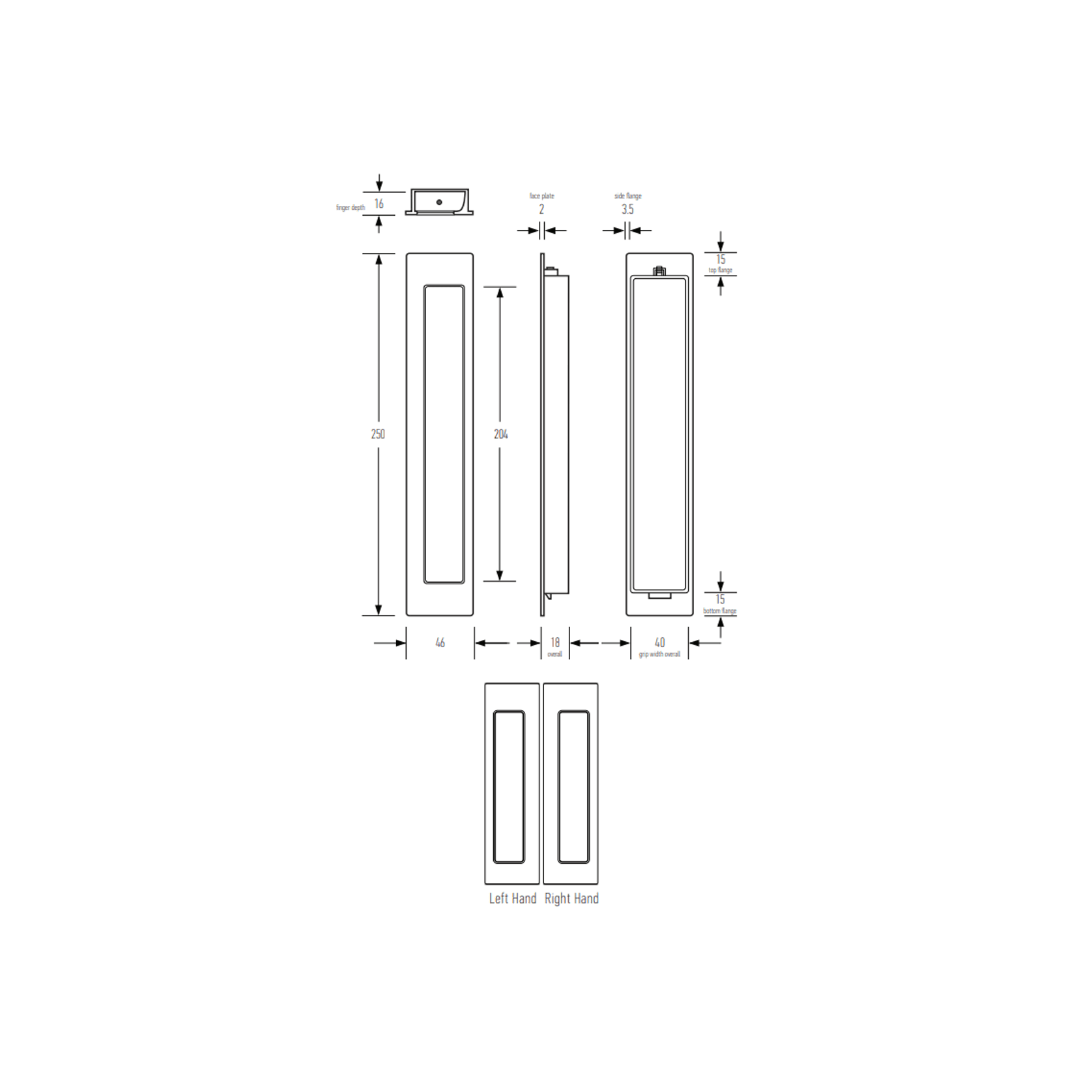 HB677 250mm Flush Pull for Sliding Doors gallery detail image