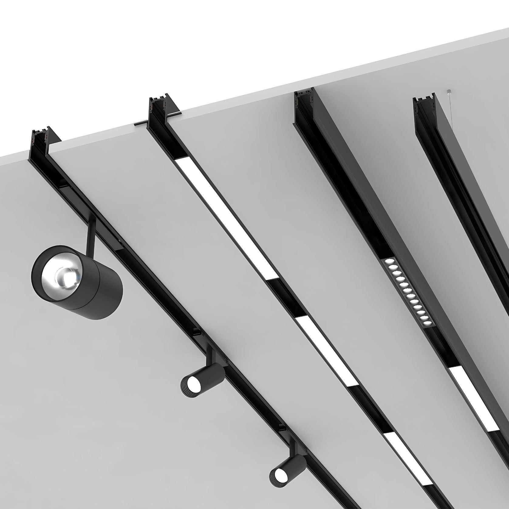 A variety of black magnetic track lights