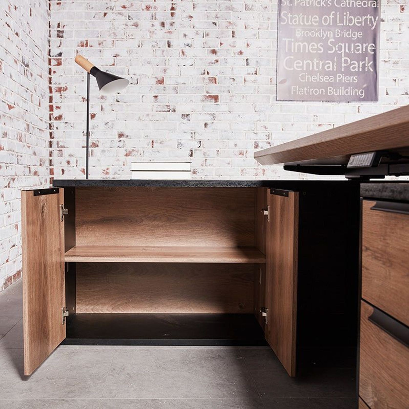 PHOENIX Sit & Stand Electric Lift Executive Desk with Left Return 1.8M - Warm Oak & Black gallery detail image