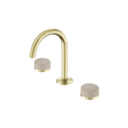 Serenity Basin Set Arc Spout With Rome Travertine Handle Brushed Gold gallery detail image