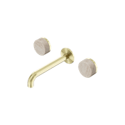 Serenity Wall Basin Set 185mm Spout With Rome Travertine Handle Brushed Gold gallery detail image