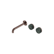 Serenity Wall Basin Set 160mm Offset Spout With Verde Alpi Handle Brushed Bronze gallery detail image