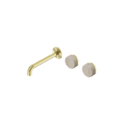 Serenity Wall Basin Set 220mm Offset Spout With Rome Travertine Handle Brushed Gold gallery detail image