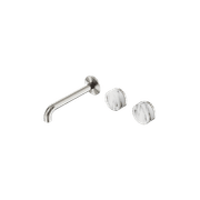 Serenity Wall Basin Set 185mm Offset Spout With Arabescato Corchia Handle Brushed Nickel gallery detail image