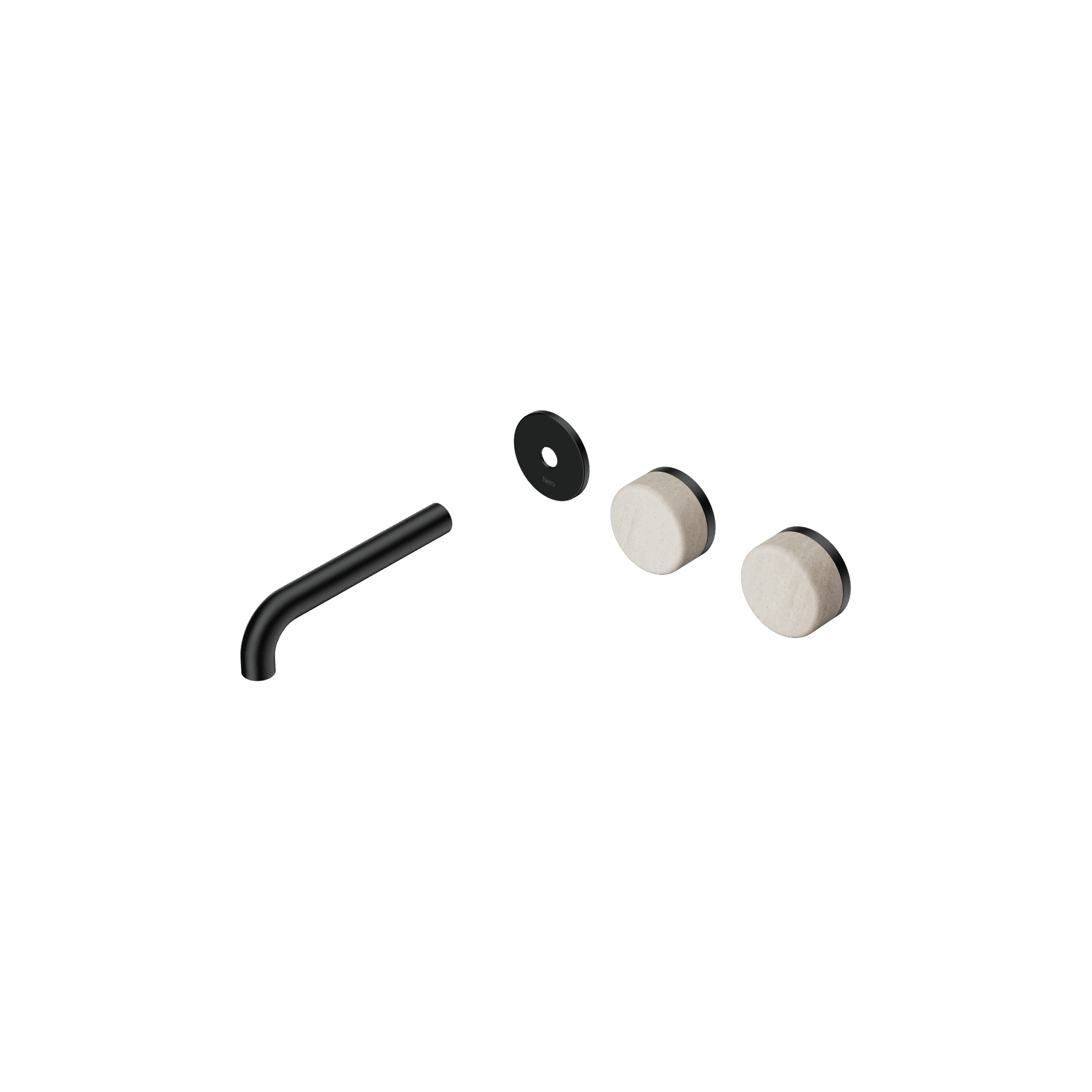 Serenity Wall Basin 160mm Offspout + Rome Travertine Handle Matte Black gallery detail image