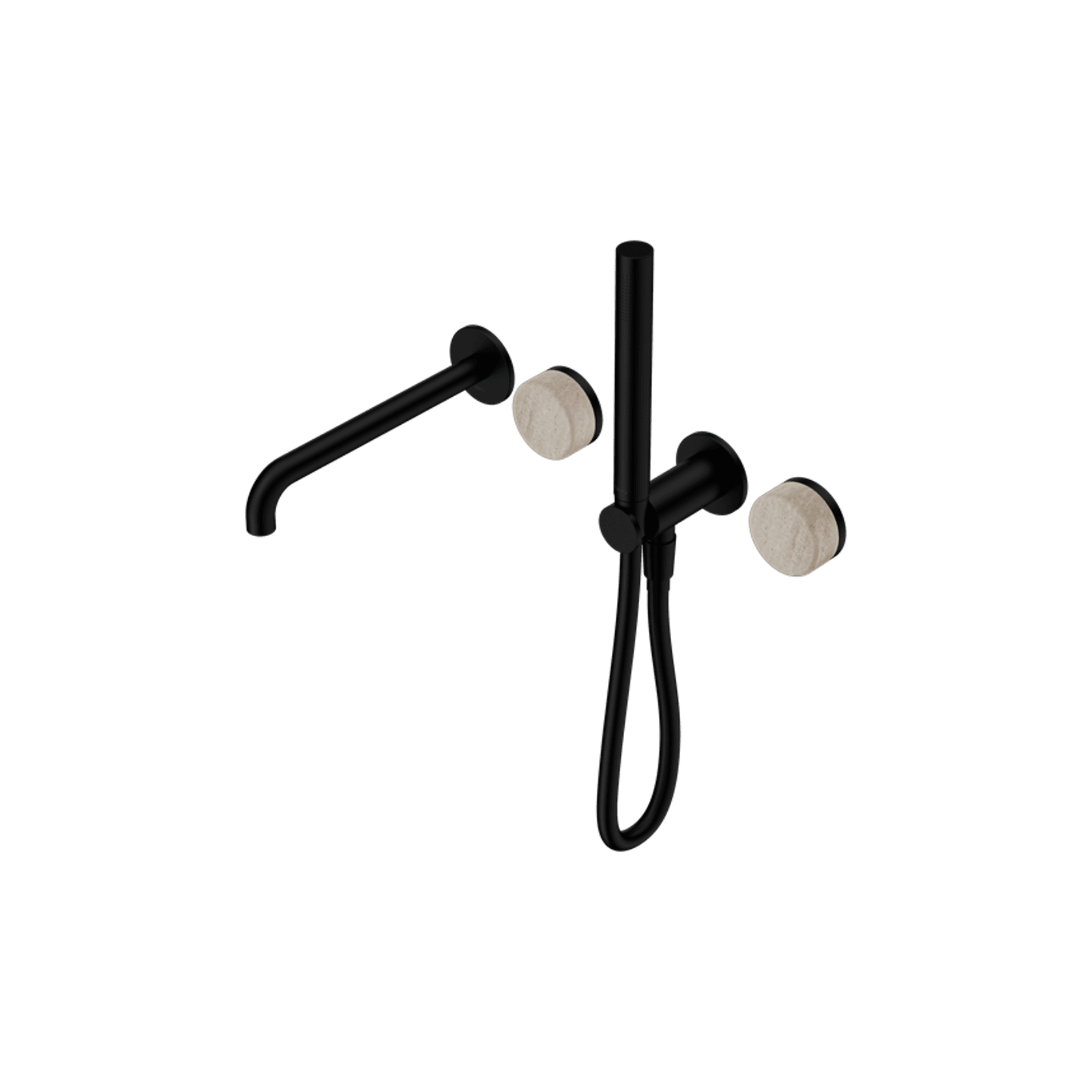 Serenity Shower System Spout Rome Travertine Handle And Slim Shower Matte Black gallery detail image