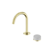 Serenity Basin Mixer Arc Spout Carrara Handle Brushed Gold gallery detail image