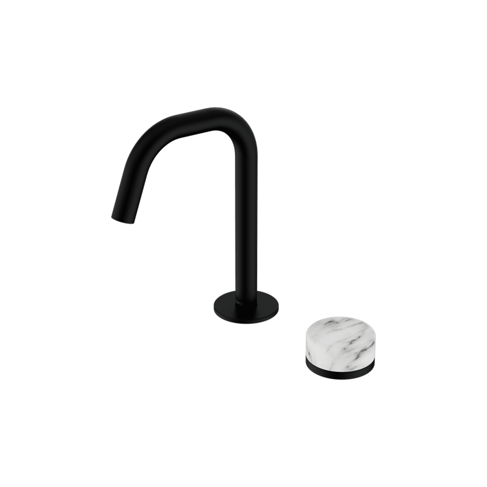 Serenity Basin Mixer Edge Spout Arabescato Corchia Handle Matte Black gallery detail image