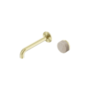 Serenity Wall Basin Mixer 220mm Spout Rome Travertine Handle Brushed Gold gallery detail image