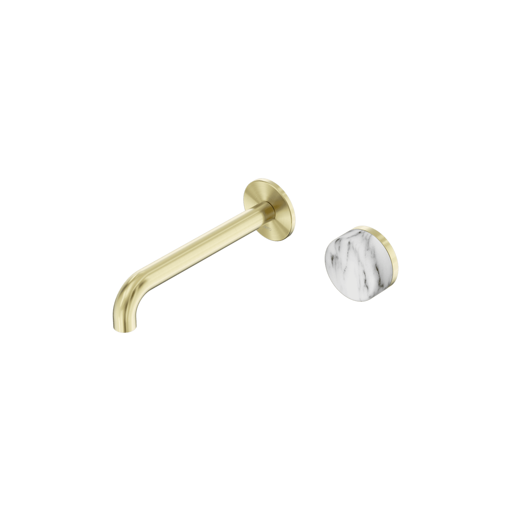 Serenity Wall Basin Mixer 185mm Spout Arabescato Corchia Handle Brushed Gold gallery detail image