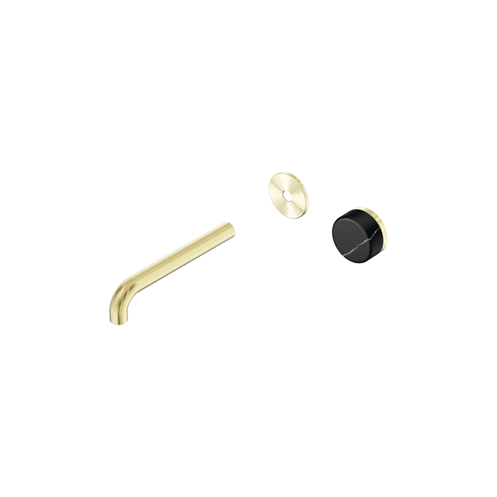 Serenity Wall Basin Mixer 185mm Spout Marquina Black Handle Brushed Gold gallery detail image